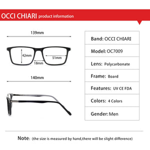 OCCI CHIARI Eyeglasses Frames Men Myopia Square Glasses Frame Optical Prescription Spectacles Clear Lens Fake Eyewear