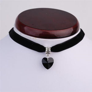 Ocean 1PCS Fashion Jewelry 6 Colors Choker Black Velvet Crystal Heart Pendant Necklaces Punk Gothic Statement Collares for Women