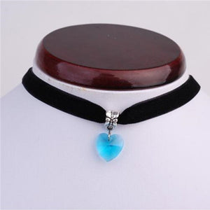 Ocean 1PCS Fashion Jewelry 6 Colors Choker Black Velvet Crystal Heart Pendant Necklaces Punk Gothic Statement Collares for Women