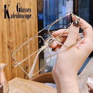 Original  Metal Glasses Frame Men Large Square Eyeglasses Women Oversized Double Beam Anti-blue Light Eyewear Spectascles