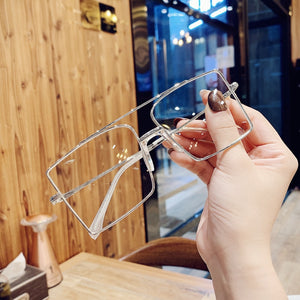 Original  Metal Glasses Frame Men Large Square Eyeglasses Women Oversized Double Beam Anti-blue Light Eyewear Spectascles