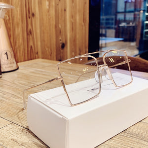 Original  Metal Glasses Frame Men Large Square Eyeglasses Women Oversized Double Beam Anti-blue Light Eyewear Spectascles