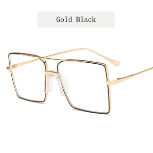 Original  Metal Glasses Frame Men Large Square Eyeglasses Women Oversized Double Beam Anti-blue Light Eyewear Spectascles