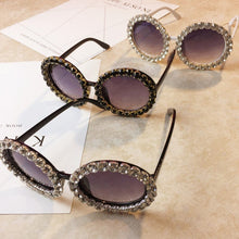 Load image into Gallery viewer, Oversized Rhinestone Ladies Sunglasses Round Brand Designer Black White Large Frame Sunglasses Female Diamond Glasses UV400