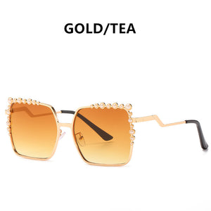 Fashion Oversized Square Sunglasses Women 2023 New Luxury Pearl