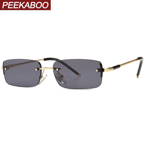 Peekaboo narrow rectangular sunglasses for men rimless metal small retro sun glasses for men uv400 gold blue green 2023 summer