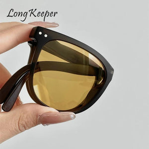 Polarized Folding Sunglasses Men Women Vintage Retro Classic Yellow Lens Driving Glasses Square Eyeglasses Folded Oculos De Sol