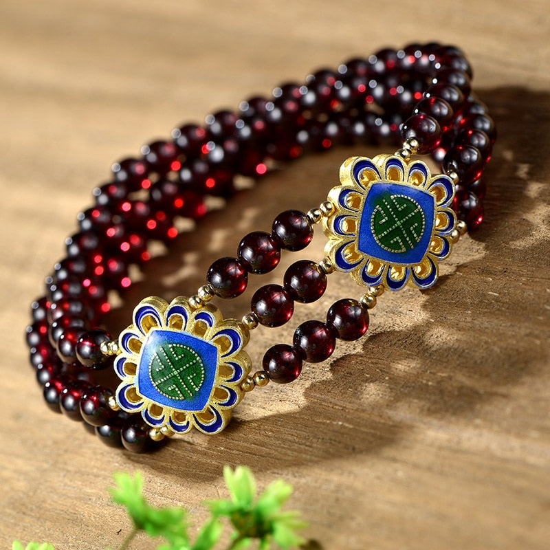 Bracciale fatto a mano puro con perline di granato naturale fai da te con accessori cloisonne Moda femminile all'ingrosso 