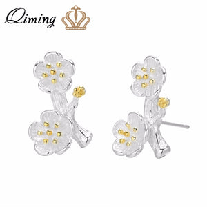 Pure Flower Wedding Earrings Women Elegant Engagement Gift Floral Charm Branch Silver Bohemia Earrings For Girls Gift