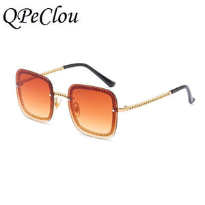 QPeClou 2023 Chain Round Sunglasses Women Metal Brand Designer Sun