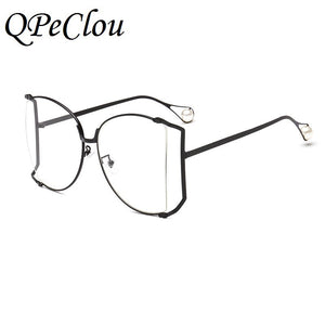 QPeClou 2023  Pearl Sunglasses Women Oversized Metal Hollow Sun Glasses Ladies Clear Glasses Frame Spectacles