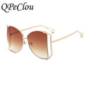 QPeClou 2023  Pearl Sunglasses Women Oversized Metal Hollow Sun Glasses Ladies Clear Glasses Frame Spectacles