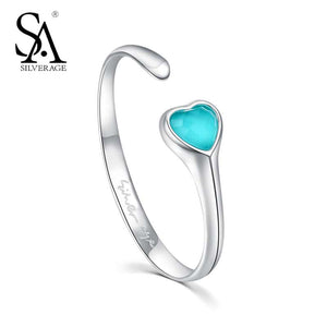 Real 925 Sterling Silver Turquoise Hearts Bracelets & Bangles for Women 2018 Classic Design Sterling Silver Fine Jewelry