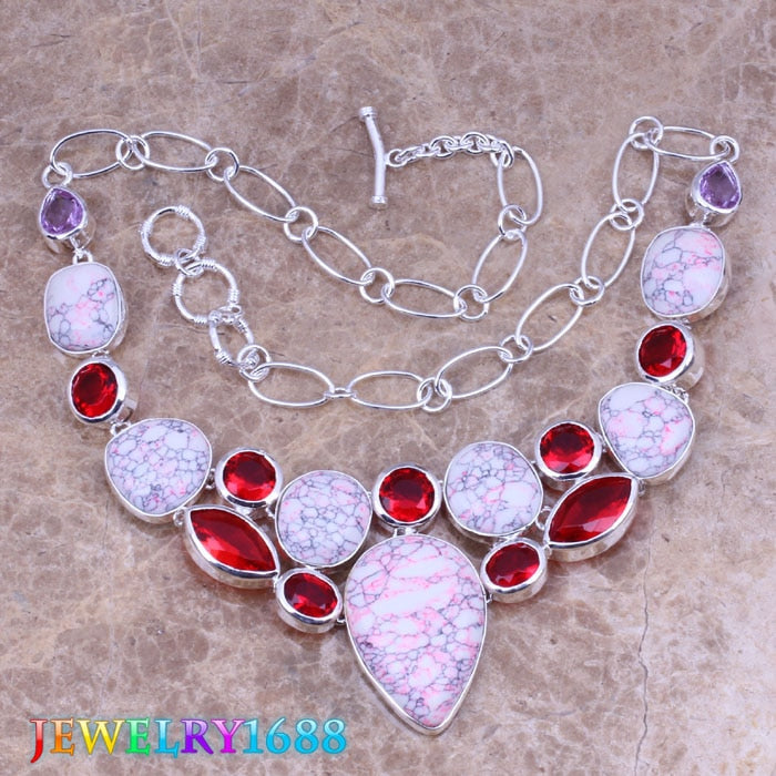 Resplendent Pink Natural Stone Red Garnet 925 Sterling Silver Grade Necklace L705