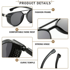 Retro Gothic Steampunk Circle Sunglasses for Women Men Round Lens Metal Frame