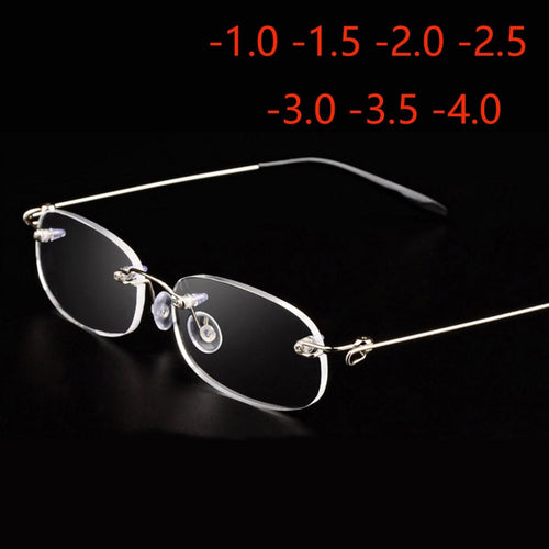 Rimless Metal Frame Nearsighted Glasses Ultralight Shortsighted Myopia Glasses Women Men -1.0 -1.5 -2 -2.5 -3 -3.5 -4.0