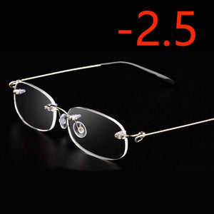 Rimless Metal Frame Nearsighted Glasses Ultralight Shortsighted Myopia Glasses Women Men -1.0 -1.5 -2 -2.5 -3 -3.5 -4.0