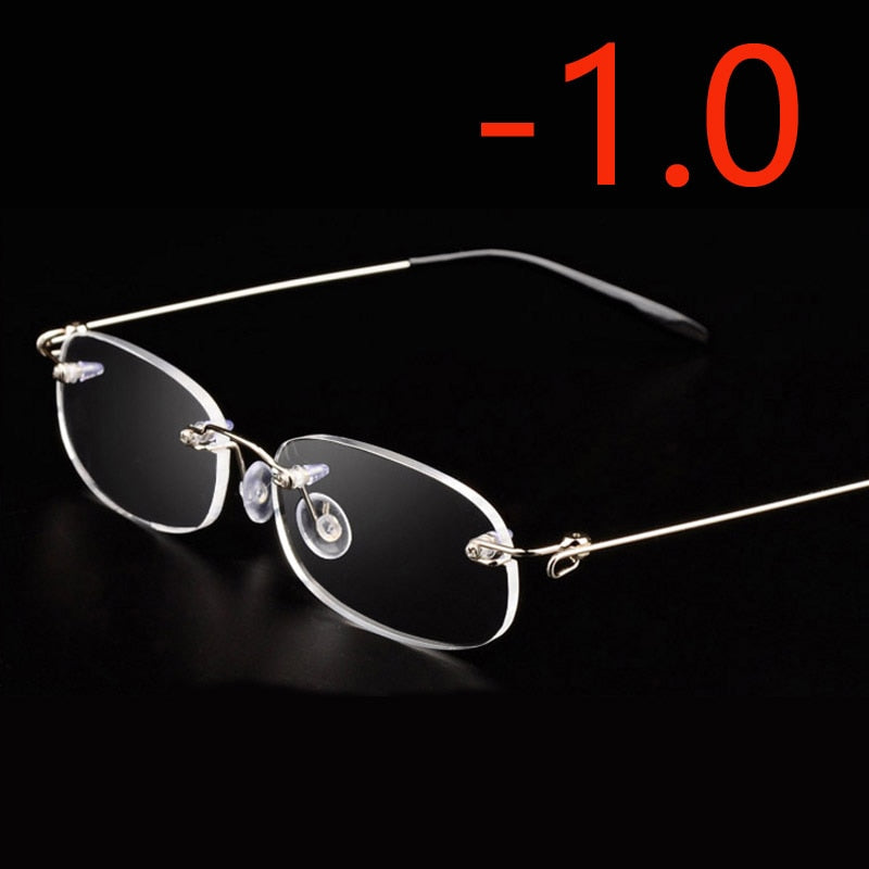 Rimless Metal Frame Nearsighted Glasses Ultralight Shortsighted Myopia Glasses Women Men -1.0 -1.5 -2 -2.5 -3 -3.5 -4.0