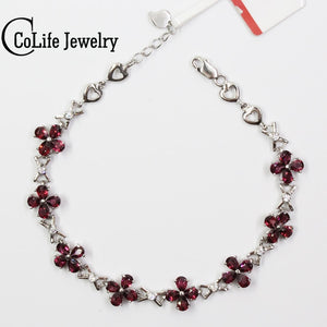 Romantic flower bracelet 32 pcs natural wine red garnet silver bracelet solid 925 silver gemstone bracelet brithd gift