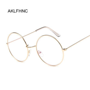 Round Glasses Frame Men Anti Blue Light Glasses Women Fake Glasses Gold Optical Eyeglasses Frame Transparent Clear Lens