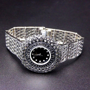 Braccialetto di moda femminile all'ingrosso con orologio al quarzo da donna in argento sterling S925 retrò in argento tailandese con atmosfera retrò in argento 