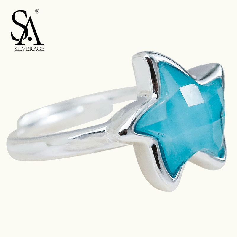 Real 925 Sterling Silver Jewelry Turquoise Wedding Rings New Classic Original Ocean Starfish Rings for Women