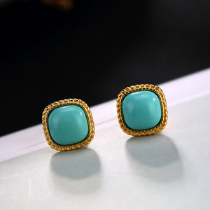 Silver S925 Pure Silver Turquoise Inlaid Square Lady's Earnail, Korean Simplified Temperament Lady Earrings Wholesale