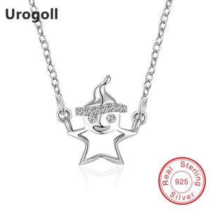 Solid 925 Sterling Silver Link Chain Necklaces Cute Fine Jewelry Chokers Necklaces For Women Star Snowman Pendant Necklaces