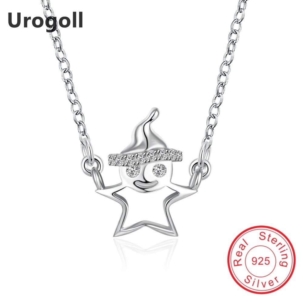 Solid 925 Sterling Silver Link Chain Necklaces Cute Fine Jewelry Chokers Necklaces For Women Star Snowman Pendant Necklaces