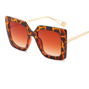 Square Black Glasses Frame Women  Trend  Brand Gradient Sunglasses Female Retro Leopard Metal Glasses Eyewear