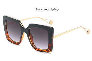 Square Black Glasses Frame Women  Trend  Brand Gradient Sunglasses Female Retro Leopard Metal Glasses Eyewear