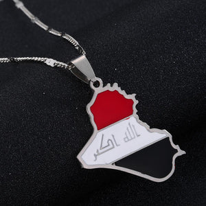 Stainless Steel Trendy Republic of Iraq Map Pendant Necklace Allah Map Chain Jewelry