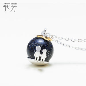 Beneath The Stars Pendant Necklace s925 Silver Blue Gravel Gemstone Pendant Necklace for Women Meet Me Under the Star