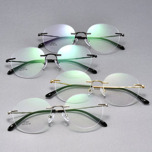 Titanium Alloy Rimless Glasses Frame Men Ultralight Round Eyeglasses Myopia Prescription Frames For Women Optical Eye Glass