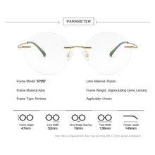 Load image into Gallery viewer, Titanium Alloy Rimless Glasses Frame Men Ultralight Round Eyeglasses Myopia Prescription Frames For Women Optical Eye Glass