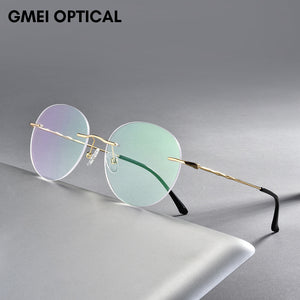 Titanium Alloy Rimless Glasses Frame Men Ultralight Round Eyeglasses Myopia Prescription Frames For Women Optical Eye Glass