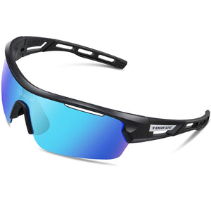 Torege Polarized Sports Sunglasses With 4 Lenes for Men Women Hiking Running Driving Fishing Golf Baseball Glasses TR90 Frame