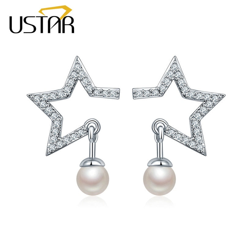 Shiny Rhinestone Irregular Star Stud Earrings for women Geometric Simulated Pearl Earrings female Ear brincos gift