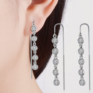 Fashion Simple Long Earrings for Wedding Sterling Silver 925 Jewelry Women Cubic Zircon Box Chain Tassel Drop Earring