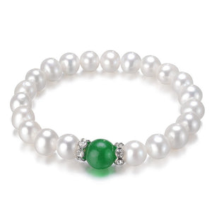 White With Near Round Shape Natural Pearl Bracelet with 925 sterling silver Clasp Cultured Genuine Pearl Beads