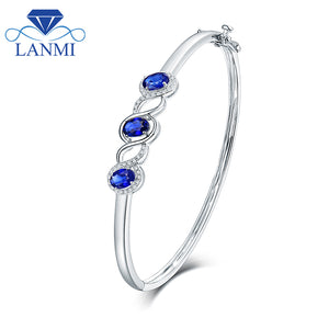 Wholesale Natural Blue Sapphire Wedding Bracelet Design Solid 18K White Gold Promised Diamond Genuine Gemstone Fine Jewelry