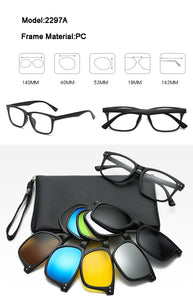 With 5 clip on Polarized Sunglasses Magnetic Adsorbent Glasses Frame Men Women Optical Spectacle Frame myopia eyeglasses