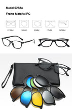 Carica l&#39;immagine nel visualizzatore di Gallery, With 5 clip on Polarized Sunglasses Magnetic Adsorbent Glasses Frame Men Women Optical Spectacle Frame myopia eyeglasses