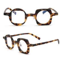 Load image into Gallery viewer, Women Hand Made Retro Eyeglass Frames Men Round Square Nerd Glasses Frame Rx Spectacles leopard Print Mismatch 2023 Eyewear
