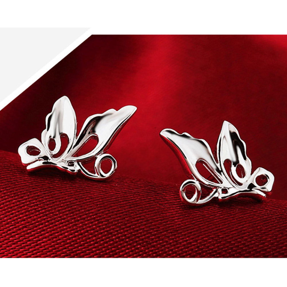 Women Happiness Butterfly Design Silver plated stud Earrings Ear Jewelry 1.35*0.95cm Fashion Europe Fashion