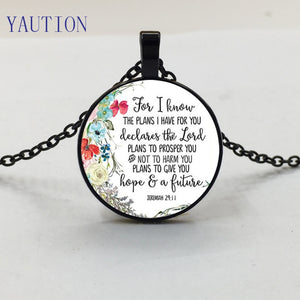 Jeremiah 29 11 For I know the plans I have for you Bible Verse Pendant Necklace Glass Cabochon Charm Christian Necklaces