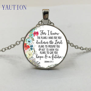 Jeremiah 29 11 For I know the plans I have for you Bible Verse Pendant Necklace Glass Cabochon Charm Christian Necklaces