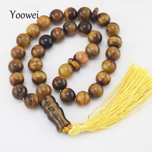 12mm Tiger Eye Natural Stone Bracelet Tassel Pendant 33 Prayer Beads Islamic Muslim Tasbih Allah Mohammed Rosary Bracelet