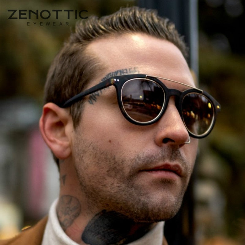 ZENOTTIC Double Bridge Round Polarized Sunglasses Men Mirror Coating S –  Cinily
