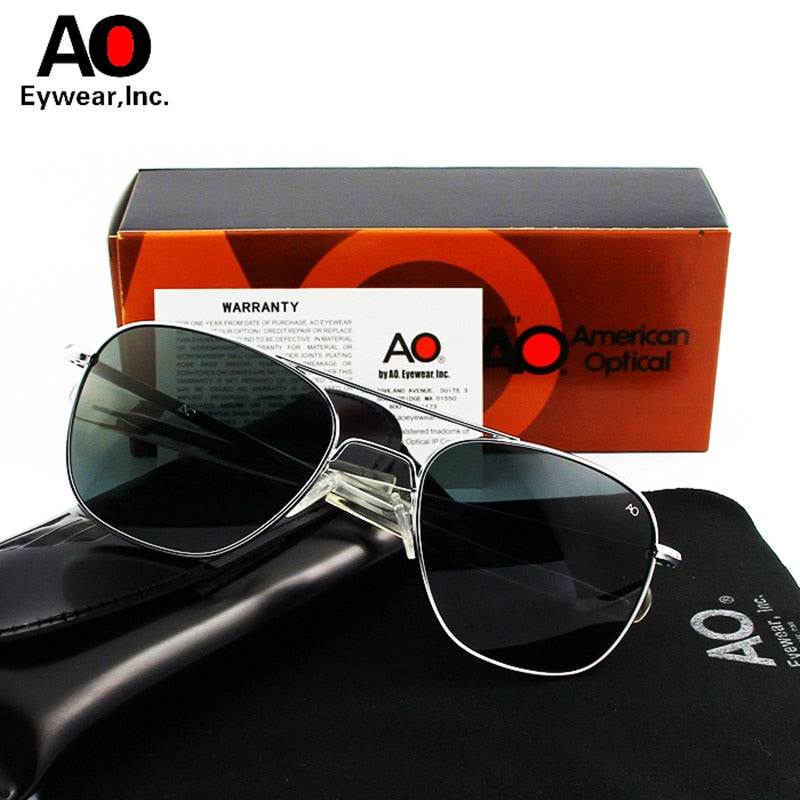 Men's American Army Military AO Pilot Sunglasses with Optical Glass Lens -  54mm